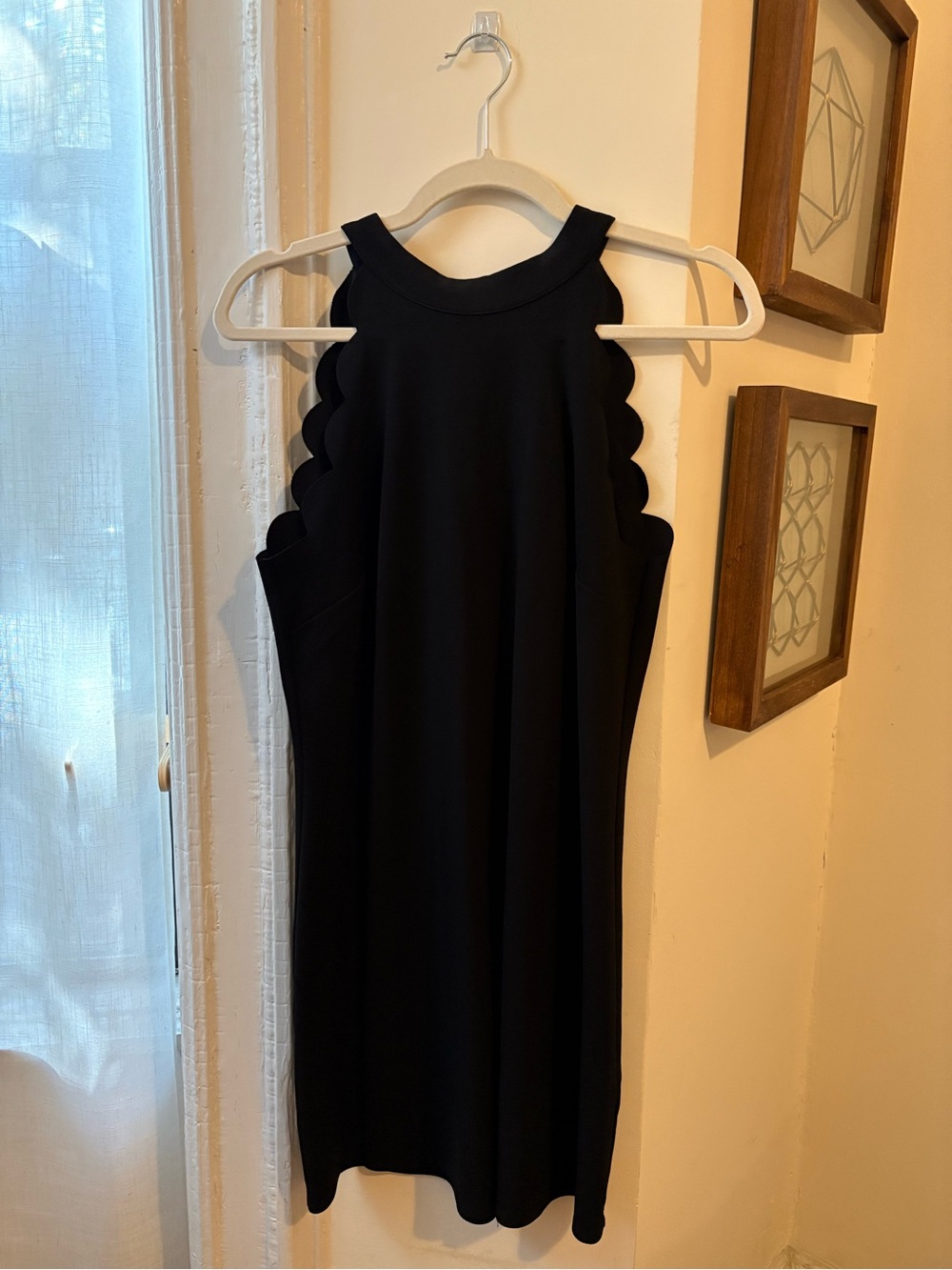 Scalloped Halter Mini Dress in Black